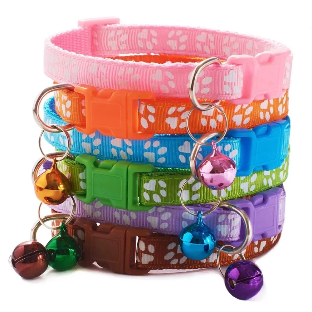 Cat Dog Collar with Bell Adjustable Buckle Basic Collar Durable Nylon Collars